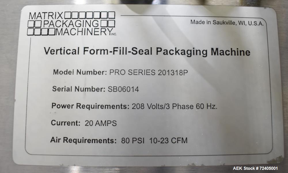 Matrix Packaging MatrixPro Vertical Form Fill and Seal Machine